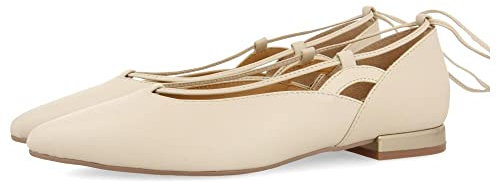 GIOSEPPO Bailarinas Color Off-White de Piel con Cordones para Mujer maringa