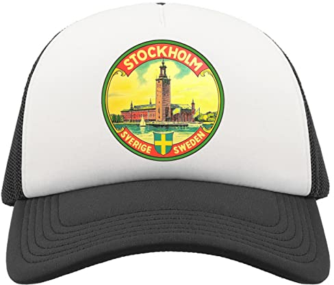 Stockholm Sweden Sverige Retro Style City Poster Atmungsaktive Unisex-Half-Mesh-Cap-Hut-Baseballmütze Sport Active Schwarz One Size