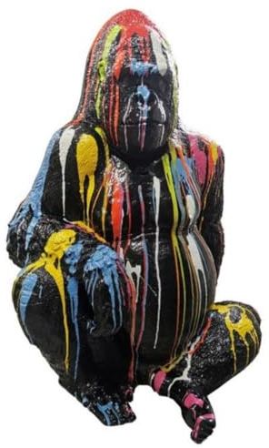 Casa Padrino Luxus Deko Skulptur Gorilla AFFE Schwarz/Mehrfarbig H. 110 cm - Wetterbeständige Gartendeko Figur - Deko Figur - Deko Tierfigur - Garten Deko - Luxus Deko Accessoires