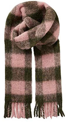 Becksöndergaard Schal Damen - Check Mincho Scarf in Rosa (Cypress) - Damenschal Karo Muster mit Fransen aus Alpaka Mischung - Breite: 33 x Länge: 200 cm