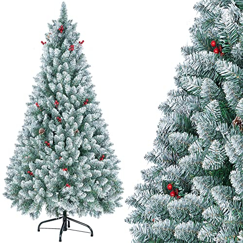 Homewit künstliche Weihnachtsbaum 200 cm(Ø ca. 108 cm) 2 m künstliche grüne Tannenbaum mit 1100 Zweige Christbaum mit Schnee und Zapfen, abziehbar zusammenklappbar inkl. Christbaum Ständer