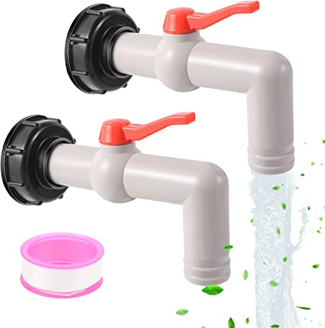 MaxEarn Juego de 2 grifos IBC de 1 pulgada con boquilla de manguera de 32 mm, S60 x 6 IBC Tanque, adaptador de bola para depósito de agua de lluvia DN40/50