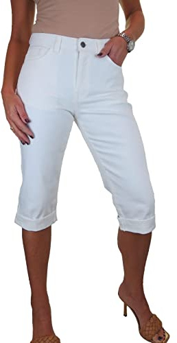 Paulo Due Ladies High Waisted Stretch Denim Capri Jeans Slim Fit | Women's Slim Fit 3/4 Length Cropped Jeans with Turn-Up Cuff, Soft Stretch Denim, High Rise