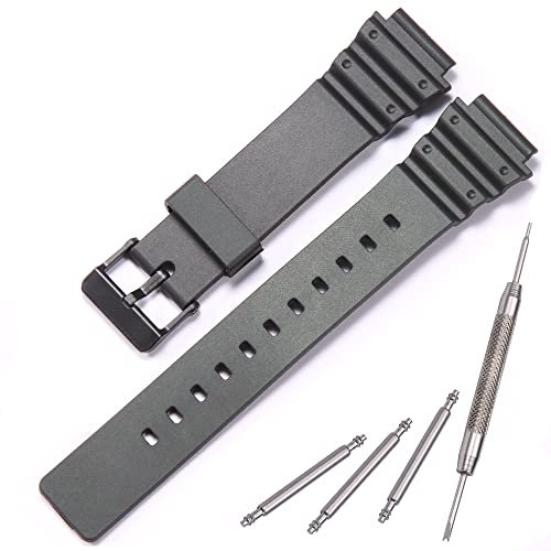 Harz Armband Kompatibel mit Casio MRW-200H Uhrenarmband Männer Frauen Ersatz Schwarz Gummi Armbanduhr Bracelet (Black)