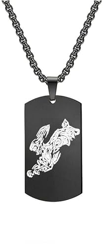 PAMTIER Collier 12 Signes du Zodiaque Chinois pour Femmes et Hommes Noir Chaîne de Bijoux avec Pendentif de Signe du Zodiaque Lapin