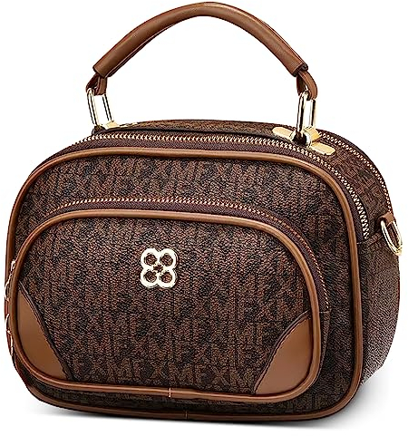 DIRRONA Damen Handtasche Trendy Schultertasche Casual Umhängetasche PU Leder Tasche Shopper Party Top Tragetasche Eleganter Druck Frauen Henkeltaschen Braun A