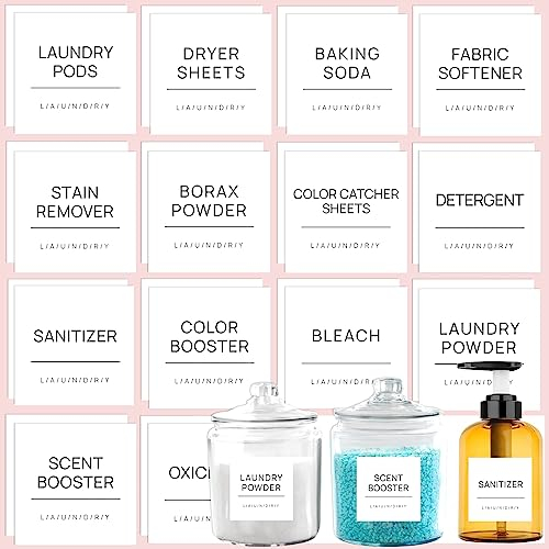 HVSWLY 32PCS White Laundry Labels for Jars,Laundry Stickers for Containers, Waterproof Cleaning Labels for Laundry Room Storage Organization, with 4 Blank Labels