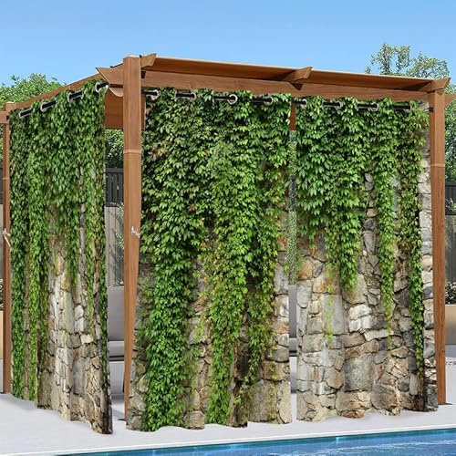 Syhi Qlty Outdoor Vorhang Wetterfest, Outdoor Vorhänge mit Ösen Terrasse Vorhänge Sichtschutz Vorhang Outdoor Gardinen für Pavillon Terrasse, 2 Stück 132 x 274 cm, Grüne Blätterwand