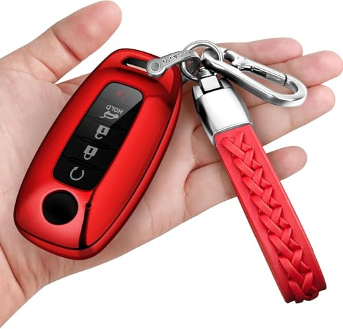 【4 Couleurs】 Z.MYUKI Qashqai J12 Coque clé avec Porte Clef pour Nissan Qashqai e-Power 2021-2023 2024 Accessoire Original Protection cle (Rouge)