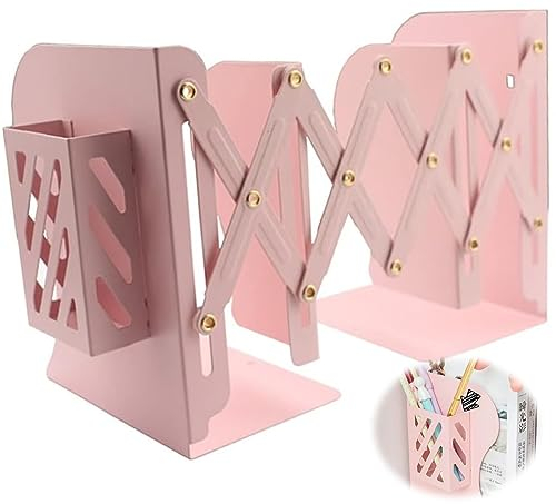 Fermalibri Regolabili in Metallo, Fermalibri in Mensole Antiscivolo Fermalibri Ferma Libri da Mensola, Porta Libri Organizer da Scrivania per Ufficio, Casa, Scuola, Biblioteca (Rosa)