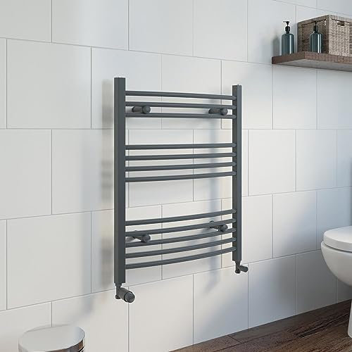 DuraTherm® 750 x 600mm Curved Heated Towel Rail Radiator Modern Central Heating Bathroom Warmer Wall Mounted Ladder Rad, Anthracite
