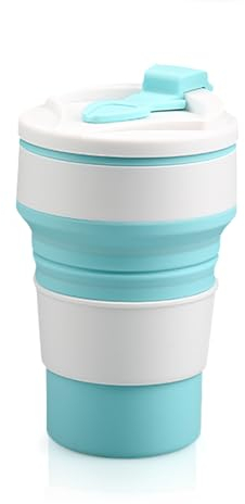 Luckious Silicone Folding Travel Mug with Lid, Foldable, Reusable, Dishwasher Safe
