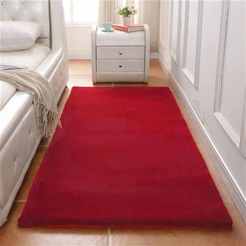 ZWPILY Moderner Flauschiger Kurzflor Teppich, Anti-Rutsch Unterseite, Waschbar bis 30 Grad, Felloptik, Hochflor Teppich Wohnzimmer Kunstfell Super Softes Kaninchenfell Imitat,Rot,80x160 cm