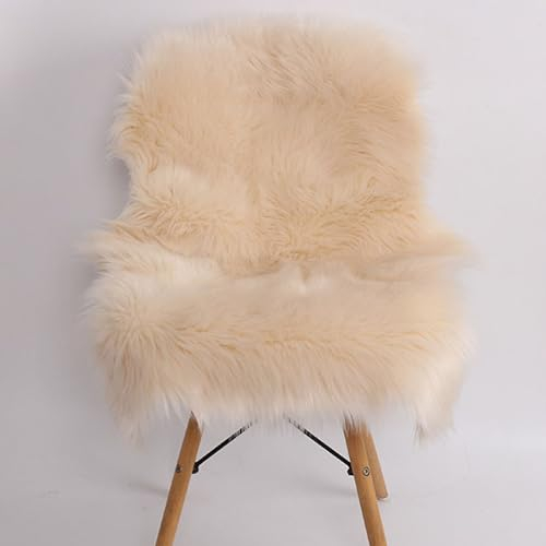 TROYSINC Rund Sitzkissen Faux Lammfell Schaffell Sitzauflage Fell Optik Nachahmung Wolle Teppich Stuhl Sofa Matte (Beige,40x60cm)