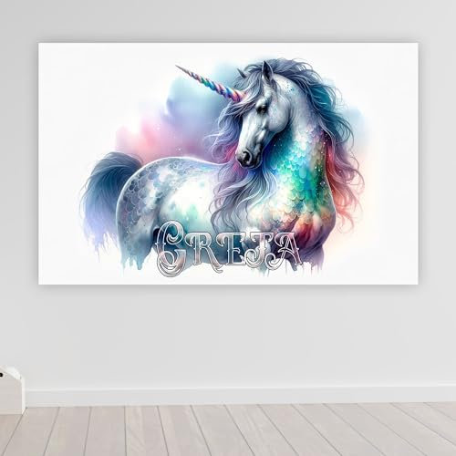 timalo® XXL Poster Mädchenzimmer Einhorn Aquarell personalisiert mit Namen | Bild für die Wand | Wandbild für Kinder Mädchen Kinderzimmer Wunschname | child15-B80xH61cm