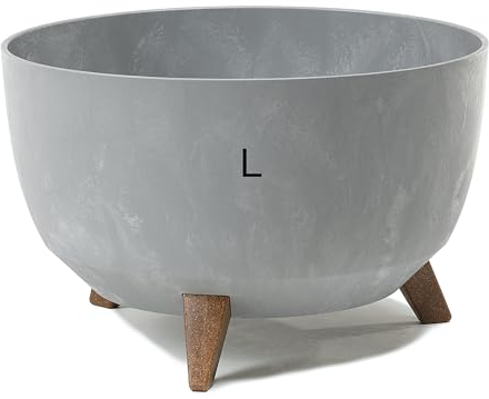 MELTOM Pot de fleurs avec pieds en plastique, rond, motif béton (gris, taille L 40 cm)