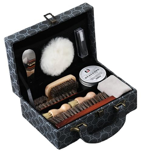 FGXY Schuhpflege-Set, 11-teiliges Schuhpflegeset Schuhputz-Reise Set mit Bürste Rosshaar Schuhcreme Holzapplikator Bürsten Schuhlöffel (14PCS-Erweiterte Geschenkbox)