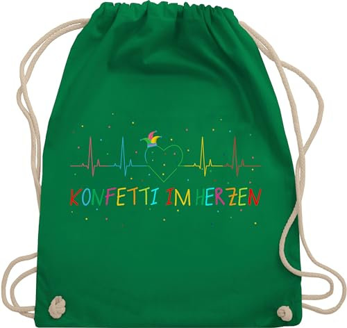 Turnbeutel Rucksack - Karneval & - Taschen - Konfetti im Herzen Herzschlag Fasching I - Unisize - Grün - kölle karnevalsbeutel faschings ekg stoffbeutel wurfbeutel karnevalstasche karnevals herz