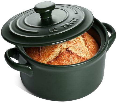LE TAUCI Horno holandés de cerámica de 3 cuartos para hornear pan, olla holandesa con tapa para pan de masa madre, sartén de cerámica sin revestimiento y no tóxica, uso como olla de sopa y guiso,