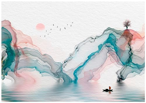 wandmotiv24 Fototapete Japanische Landschaft, 200 x 140cm - selbstklebende Strukturtapete, Wanddeko, Wandbild, Wandtapete, japanisch, Aquarell M6904