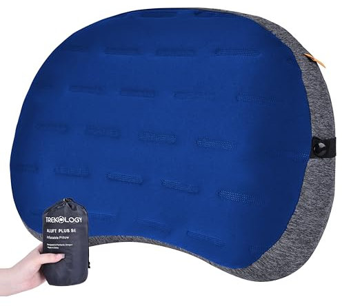 TREKOLOGY ALUFT Plus SE - Aufblasbares Campingkissen für Wandern, Reisen und Trekking - Ultraleicht, Kompakt & Bequemes Outdoor-Kissen - Abnehmbarer, Waschbarer Bezug - Tragbares Reisekissen (Blau)