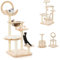 GOPLUS Arbre à Chat 146cm en Bois, 4 en 1 avec Nid en Capsule Spatiale, Perchoir Supérieur Courbé, Plateforme en Bois de Caoutchouc avec Coussins, Poteaux à griffer, Beige