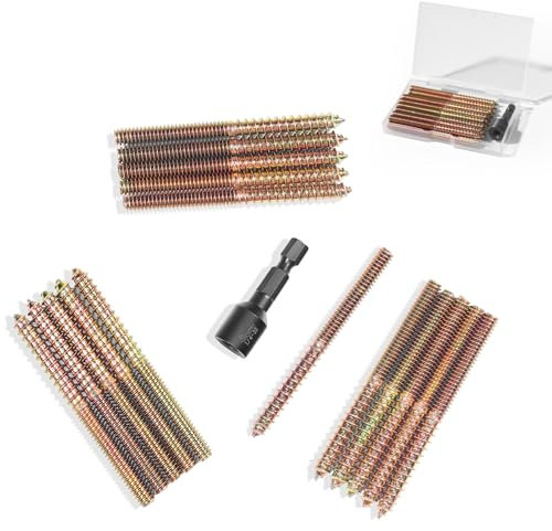 16PCS 1/4-20 x 3 Hanger Bolts Kit & 1PCS 1/4-20 Hanger Bolt Driver with 1/4 Hex Shank,Double-Headed Screws,Self-Tapping Screw,Wood Dowel Screw,Suitable for Assembling Furniture