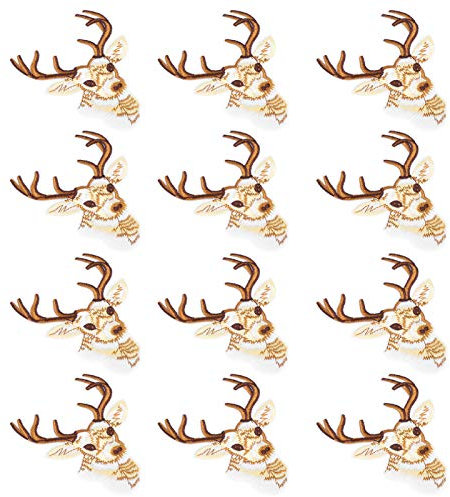 Weihnachtsdekoration, 12 Stück Hirsch bestickte Bügelbilder für DIY Kleidung Gepäck Dekoration
