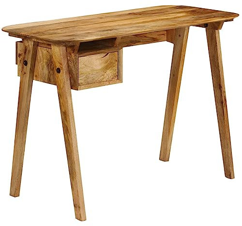 Sufrk Scrivania in Legno Massello di Mango 110x50x76 cm|Scrivania con Libreria Tavolo da Lavoro Porta Pc Computer Struttura e Piano in Legno MDF Arredamento Casa Ufficio Cameretta