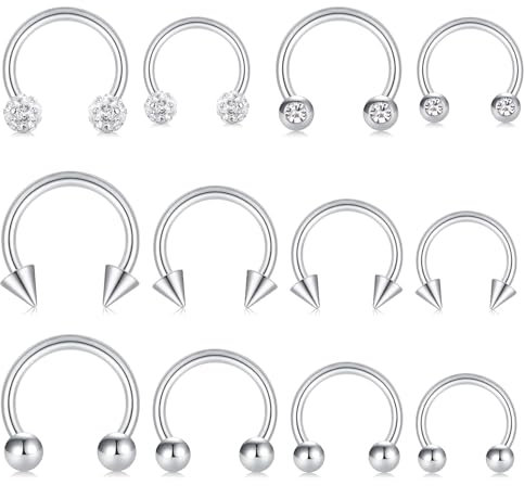Funseedrr Hufeisen Nasenpiercing 16G Lippenpiercing Septum Ring Set Edelstahl 1,2mm Nase Lippe Ohrring Piercing Schmuck(6/8/10/12mm Durchmesser)
