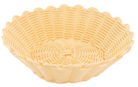 Cesto Frutta in Plastica Intreccio Rattan Simulato per Snack | Tonalità Khaki, Stile Raffinato e Delicato, Oggetto Decorativo, Adatto per Soggiorno e Hotel