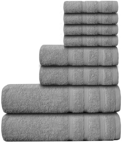Casabella Luxury 100% Egyptian Cotton Towel Bale - 8 Pieces - 550 Gsm Xlarge Sizes_Silver_8 Pieces Set