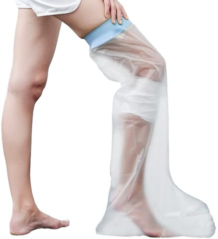 AMSGANK Duschschutz Bein, Gipsschutz Wasserdicht Bein Wiederverwendbar Wasserdichter Gipsverband für Gebrochener Zeh Knöchel Brennen Halten Sie Wunden Verbände Trocken - Erwachsene Langer Bein
