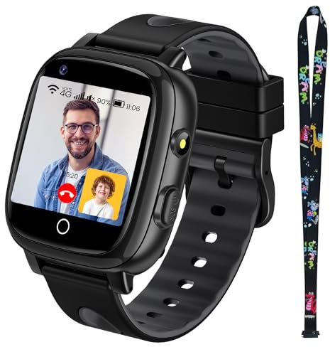 TotsyFun 4G Reloj Inteligente Niño con Vídeo y Llamadas, Smartwatch Kids con IP68 Resistente al Agua, SOS, GPS, WiFi, Podómetro, Modo Escuela para Niños y Niñas de 5 a 14 Años Regalo (Negro)