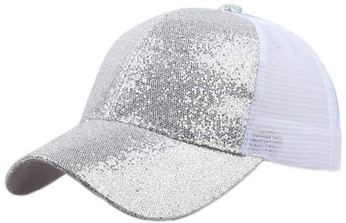 Kappe Damen Glitzer Basecap Atmungsaktiv Baseball Cap Pferdeschwanz Sonnenhut Einstellbar Baseballkappe Pailletten Party Hüte Laufcap Sportkappe Schirmmütze Same Day Lieferung Produkte