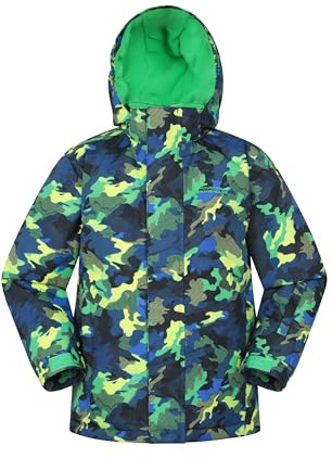 Mountain Warehouse Mogal Printed Kids Waterproof Ski Jacket - Zipped Pockets, Detachable Hood, Snowskirt -Best for Snowboarding, Winter Sports Bright Green 3-4y