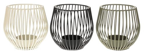 MACOSA NO62479_x3 Teelichthalter 3er Set Metall Schwarz, Weiß Grau Moderne Teelichtständer Deko Metallwindlicht Windlicht Tisch-Dekoration Kerzenhalter Teelicht-Halter Kerzenständer