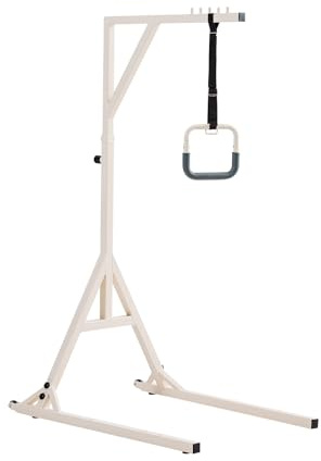 VEVOR Trapeze Bar for Bed Mobility, Height-Adjustable Bed Trapeze with 2 Casters, 350LBS Weight Capacity Heavy Duty Pull Up Trapeze Bar with Floor Stand for Elderly, Disabled, Bedridden Patients