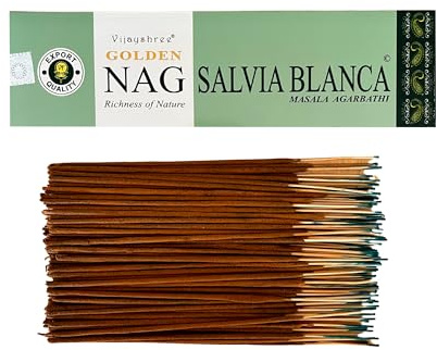 Vijayshree Golden Nag White Sage Räucherstäbchen - 100 g - 5 Packungen mit 20 g (70–90 Stäbchen) Aromatherapie - Meditation - Yoga - Umweltfreundliche Verpackung