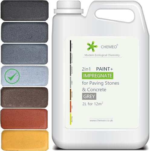 CHEMEO Concrete Paint Outdoor GREY | Protective Concrete Slabs & Paving Stone Paint | Against Water, Frost, Moss and Dirt | 2 Liters for 12m, 7 Colors Available | Protects the Surface for 5 years