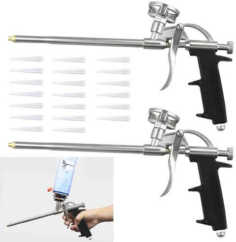 Huucozn 2 Pz Pistole per Schiuma Poliuretanica Pistola Schiuma con 20 Ugelli Pistola Schiuma Professionale in Metallo Pistola Schiuma con Impugnatura Ergonomica per Calafataggio Riempire Sigillatura