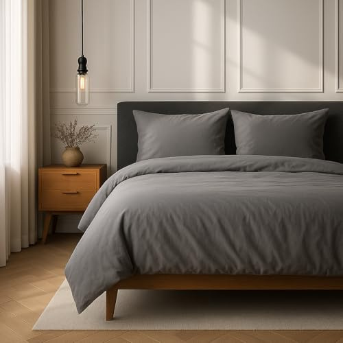 VEL VET HOME Bettwäsche 140x200 Baumwolle Bettbezug 140x200 cm mit Kissenbezug 80x80 cm Hohe Qualität Bettwäsche-Set mit Reißverschluss 100% Baumwolle Made in EU Hellgrau
