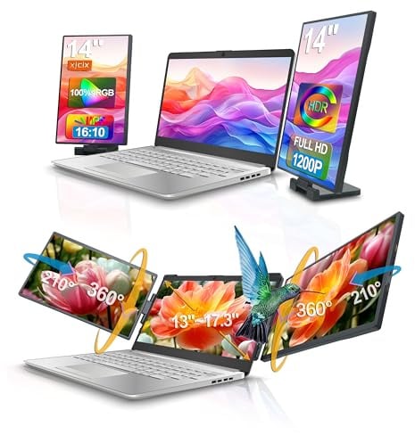 XJCIX 14.1 Zoll 1200P Tragbarer Dreifach-Laptop-Monitor (mit USB-Dock) FHD 1920x1200 IPS Externer Bildschirm Plug & Play Dual Erweiterter Laptop Monitor Erweiterungsbildschirm für HDMI, USB-A & USB-C