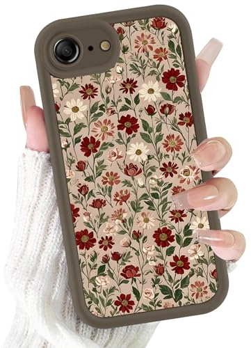 Xylota Handyhülle für iPhone 16e/iPhone 17e 6,1 Hülle, Aesthetic Blumen Bunt Muster Mädchen Frauen Case, Weich Silikon Dünn TPU Bumper Stoßfeste Kratzfest Schutzhülle Cover für iPhone 16e, Braun