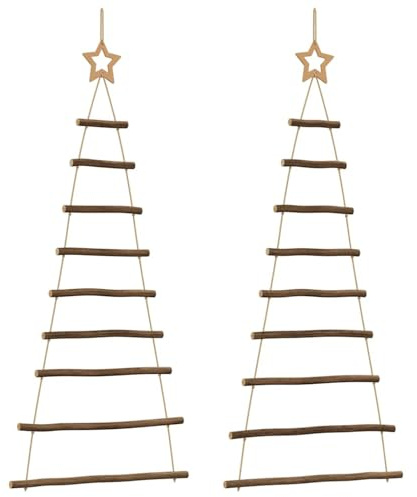 Alberi di Natale sospesi, decorazioni in legno naturale 55x120 cm con stelle, ramo rustico per arredamento festivo per parete, finestra e porta