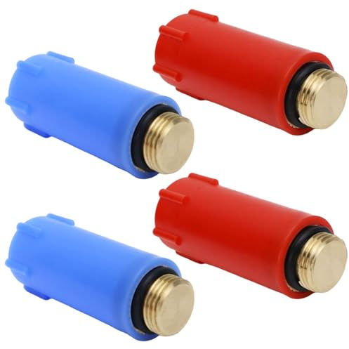 4 Stück Baustopfen 1/2 Zoll Baustopfen mit Messinggewinde und NullringdichtungBaustopfen Wasserleitung, Blindstopfen Wasserleitung Blau Rot