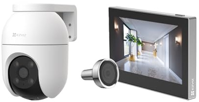EZVIZ Lotes de CP2 Mirilla de Puerta y C8C 4K 8MP Camara de Vigilancia Exterior