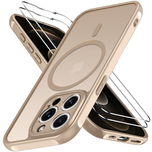ivoler 3 in 1 Magnetisch Hülle für iPhone 12 Pro Max, Matt Titansand | mit 2 Stück Panzer Schutz Glas, Vollständiger Kameraschutz, Silikon , militärischer Schutz, kratzfest, schmale