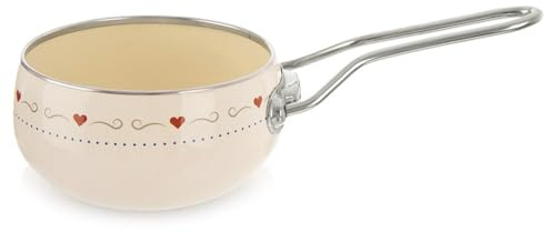 orion group Emaille Kochtopf 1,1l Retro-Stieltopf Ø 15 cm Für alle | Herdarten Ofen geeignet Robustes Material mit Griff Spülmaschinenfest Roter Topf mit weißen Punkten