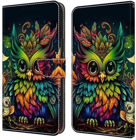 YiChZhe Handyhülle für Samsung Galaxy A57 5G Hülle Schutzhülle PU Leder Klapphülle Flip Case Ständer Lederhülle Kartenfach Flip Cover Hülle Galaxy A57-Bunte Eule